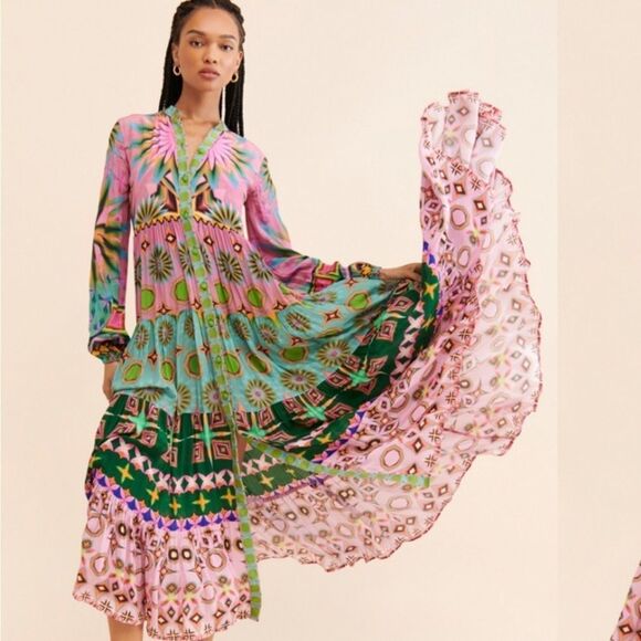 Siddhartha Bansal Mixed Print Button Front Maxi Dress size small worn once - Picture 5 of 15